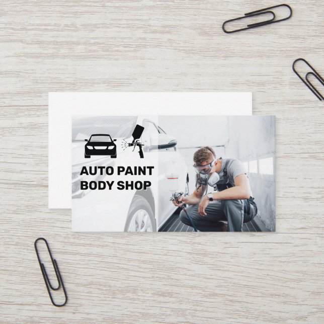 Autobody Paint Shop | Worker Painting Car Business Card (Front/Back In Situ)