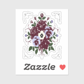 Autocollant Botanique Bouquet de Roses Violettes