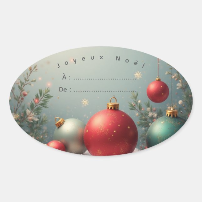 Autocollant étiquette Joyeux noël Oval Sticker (Front)