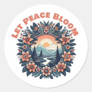 Autocollant Let Peace Bloom Classic Round Sticker