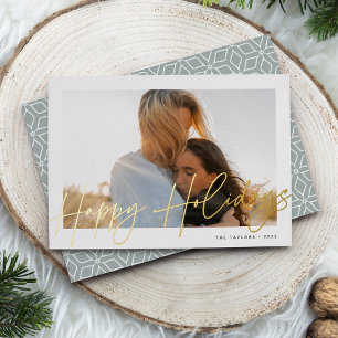 Autograph Happy Holidays Horizontal Photo Foil Holiday Card