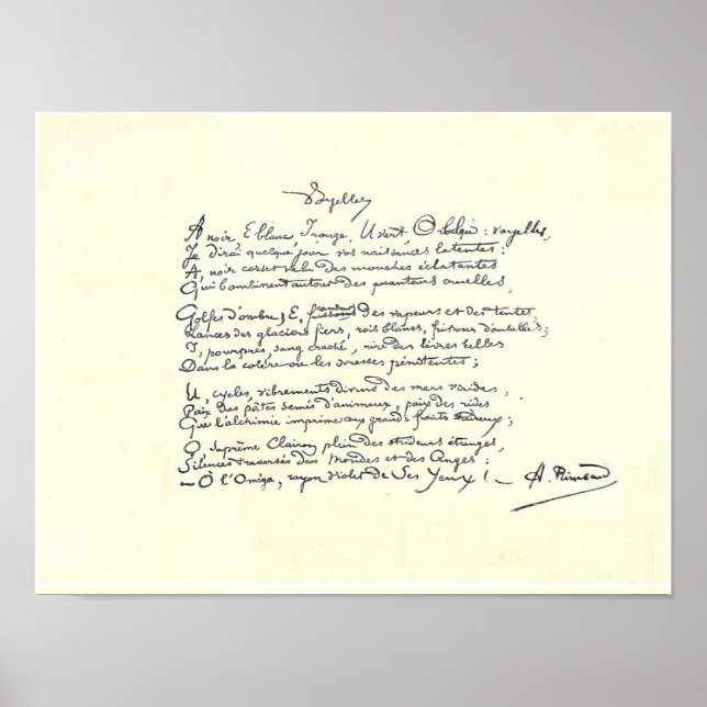 Autograph manuscript of Voyelles (Rimbaud) Poster (Front)