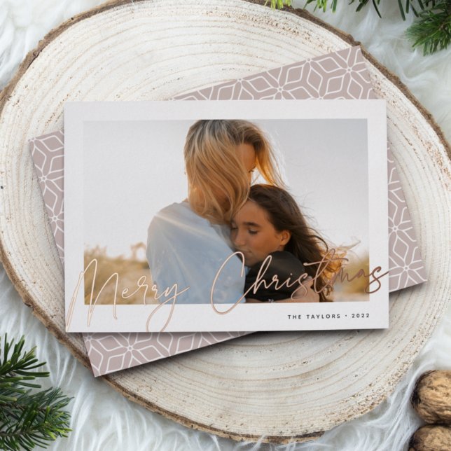 Autograph | Merry Christmas Horizontal Photo Foil Holiday Card (Creator Uploaded)
