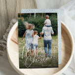 Autograph | Merry Christmas Vertical Photo Foil Holiday Card<br><div class="desc">Send holiday greetings to friends and family in chic style with our elegant photo cards. Design features your favourite vertical or portrait orientated photo with "Merry Christmas" overlaid in shining gold foil hand lettered script. Personalise with your family name and the year in the lower right corner.</div>