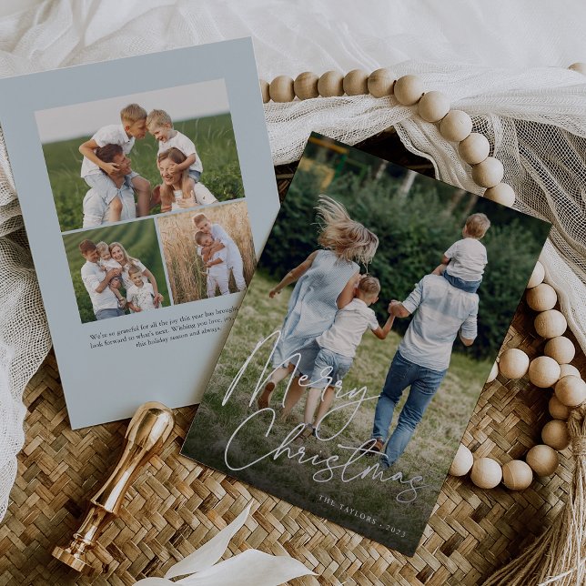 Autograph | Merry Christmas Vertical Photo Foil Holiday Card (Creator Uploaded)