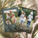 Autograph | Merry Christmas Vertical Photo Holiday Card<br><div class="desc">Send holiday greetings to friends and family in chic style with our elegant photo cards. Design features your favourite vertical or portrait orientated photo with "Merry Christmas" overlaid along the bottom in white hand lettered script. Personalise with your family name and the year in the lower right corner, and add...</div>