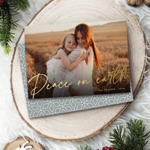 Autograph Peace on Earth Horizontal Photo Foil Holiday Card