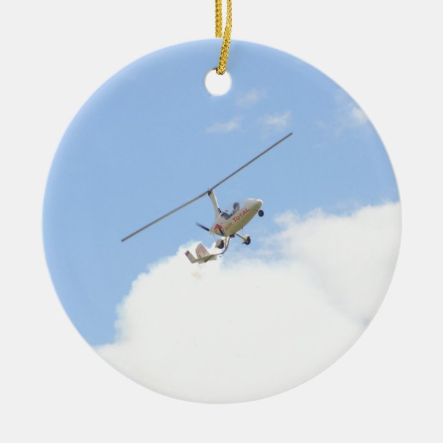 Autogyro In Flight Ceramic Tree Decoration (Front)