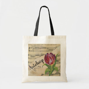 Autoharp Elegant Tulip Vintage Sheet Music Tote Bag