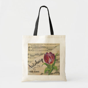 Autoharp Tulip Vintage Sheet Music Customised Tote Bag