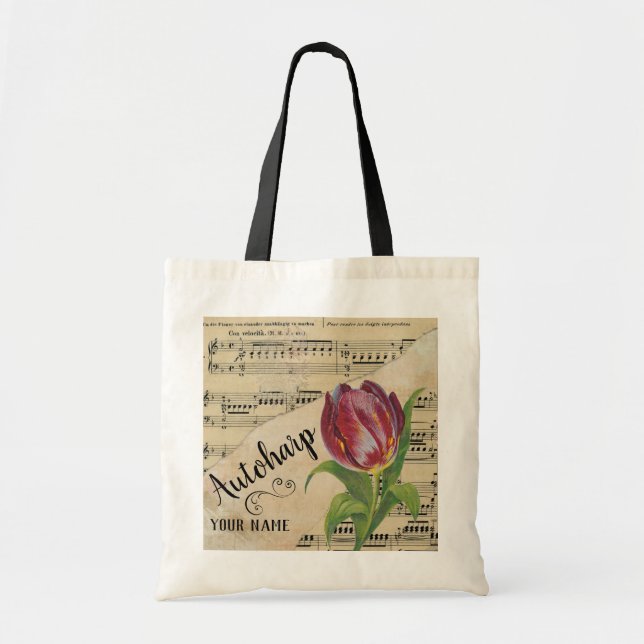 Autoharp Tulip Vintage Sheet Music Customised Tote Bag (Front)
