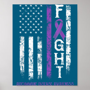 Autoimmune disease warrior us flag Illustration Poster