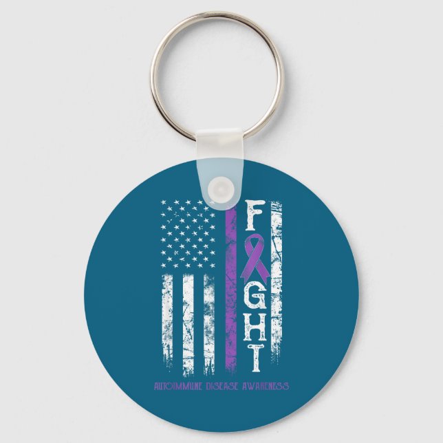Autoimmune disease warrior us flag key ring (Front)