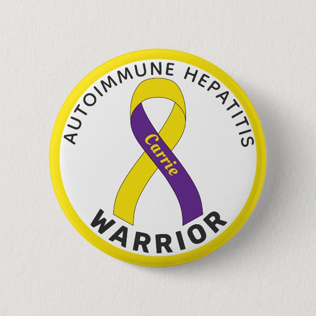 Autoimmune Hepatitis Warrior Ribbon White Button (Front)
