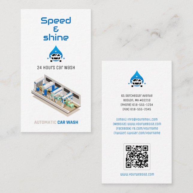 Automatic Car Wash Services Business Card (Front/Back)
