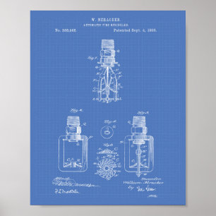 Automatic Fire Sprinkler 1888 Patent - Blueprint Poster