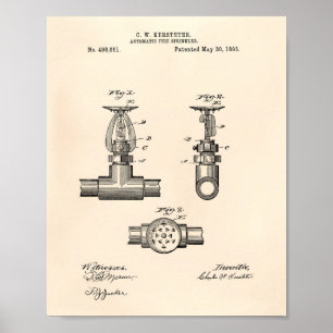 Automatic Fire Sprinkler 1893 Patent - Old Peper Poster