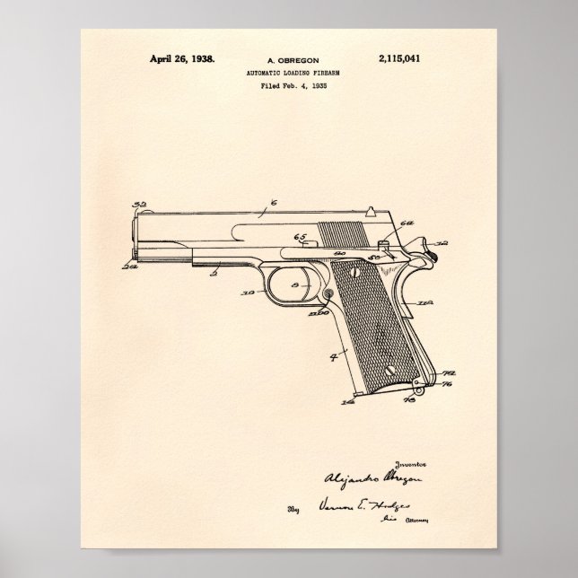 Automatic Firearm 1938 Patent Art Old Peper Poster (Front)