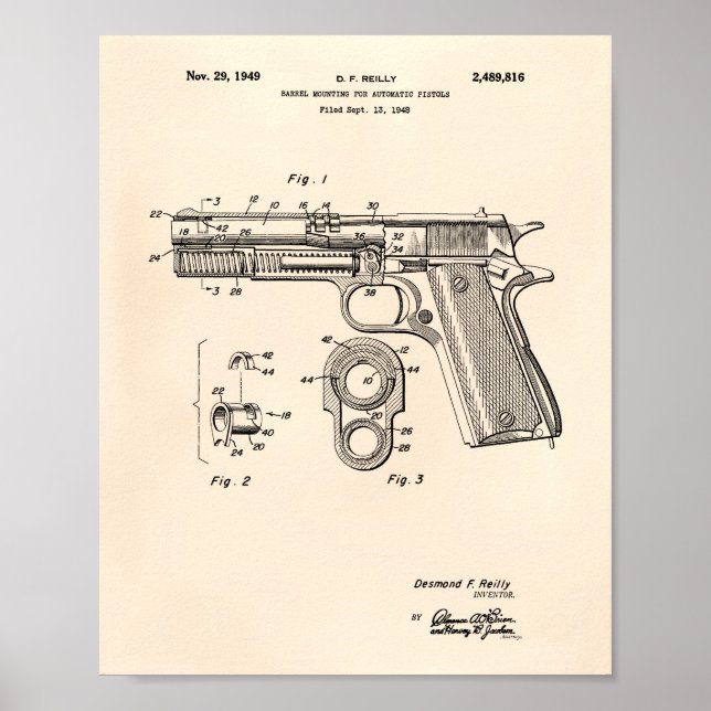 Automatic Pistols 1949 Patent Art Old Peper Poster (Front)