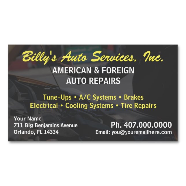 Automobile Car Repair Mechanic Template Magnetic Business Card (Front)