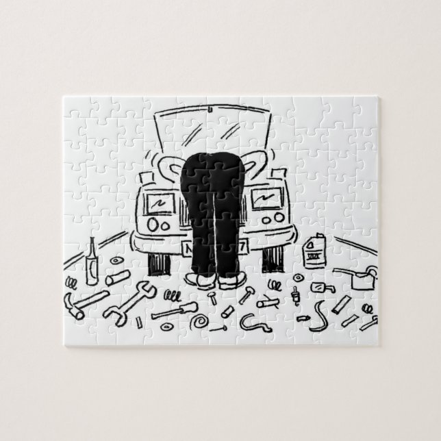 Automobile Car Servicing Cartoon Jigsaw Puzzle (Horizontal)