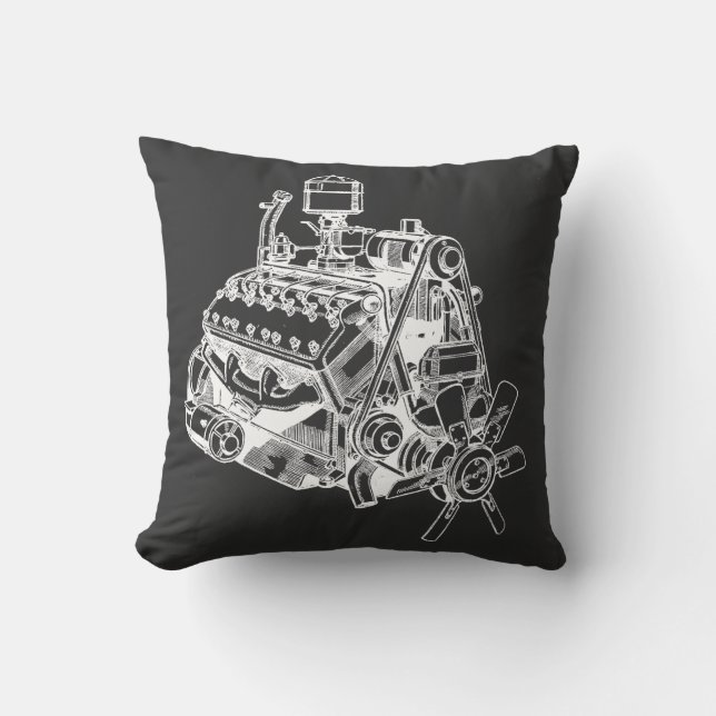 automobile car v 12 engine motor illustration art cushion (Front)