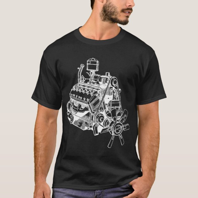 automobile car v 12 engine motor illustration art T-Shirt (Front)