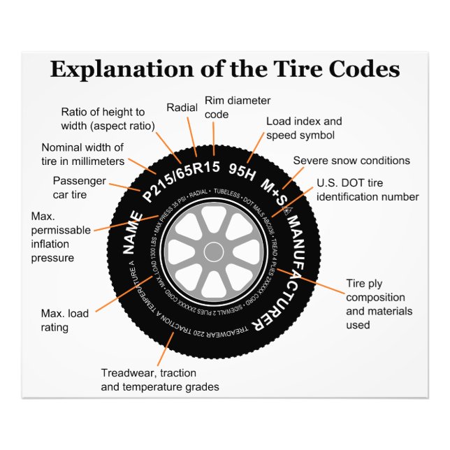Automobile Tire Identification Diagram Photo Print (Front)
