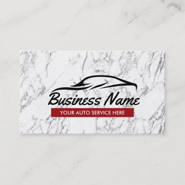 Automotive Auto Detailing Car Repair Modern Marble Business Card (Front)