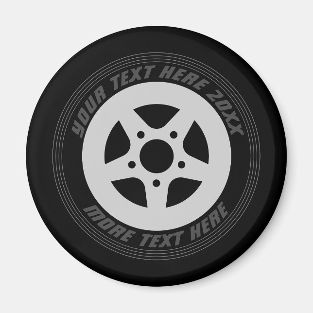 Automotive black car tire wheel cool custom fridge magnet (Front)