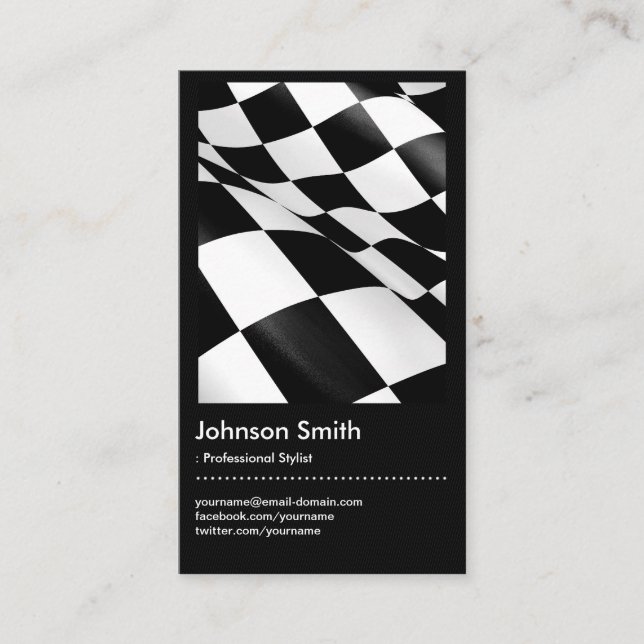 Automotive - Black White Plaid Chequered Flag Business Card (Front)