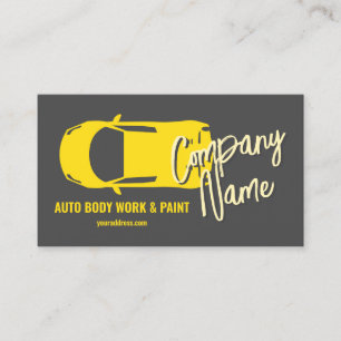 Automotive Body Work & Paint Yellow Car From Top Business Card