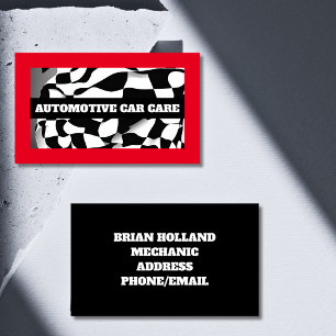 Automotive Car Mechanic Chequered Flag Red Business Card