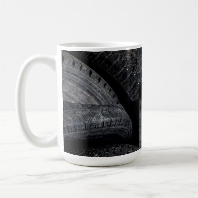 Automotive Car old tires Black Road trips  Coffee Mug (Left)