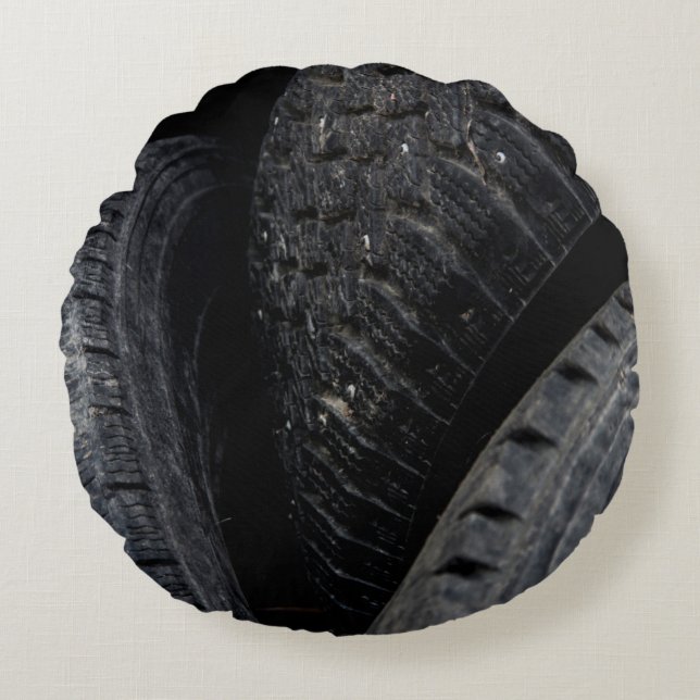 Automotive Car old tires Black Road trips  Round Cushion (Front)