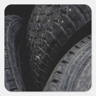 Automotive Car old tires Black Road trips Square Sticker