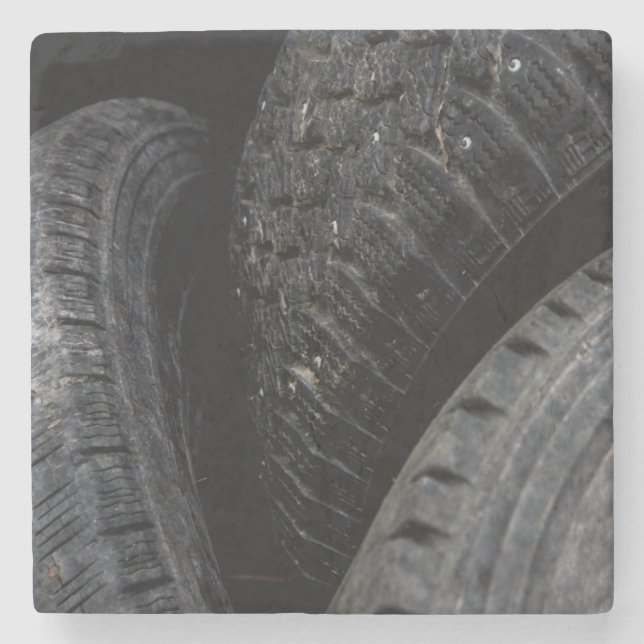 Automotive Car old tires Black Road trips  Stone Coaster (Front)