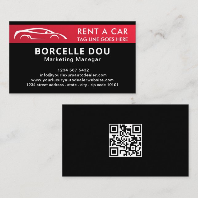 Automotive Car Rent Centre Fast Road qr code Business Card (Front/Back)