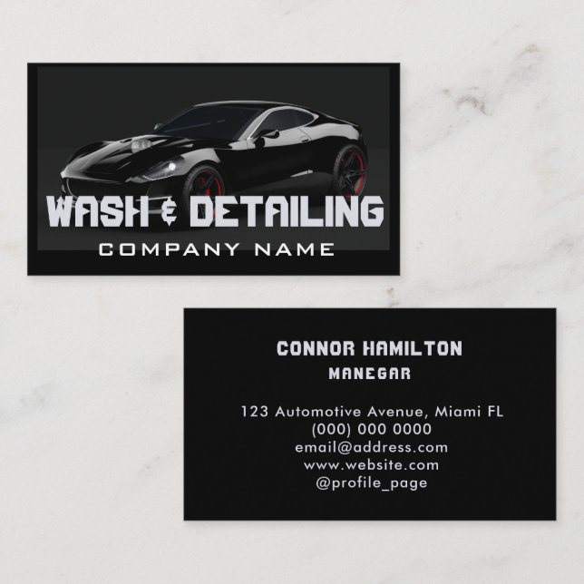 Automotive Car Wash & Auto Detailing Modern Black Business Card (Front/Back)