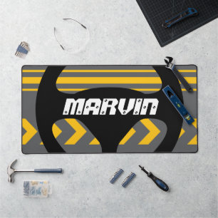 Automotive desk mat or mouse pad with custom text