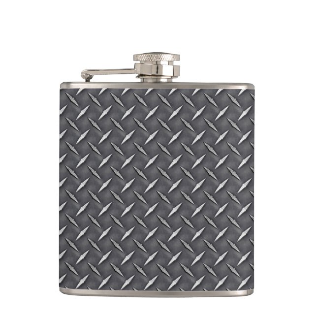 Automotive Diamond Steel Raw Zinc Metal Plate Hip Flask (Front)