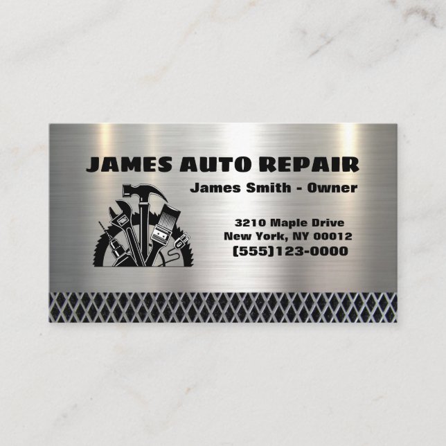 Automotive Mechanic Auto Repair Metal Tool  Business Card (Front)