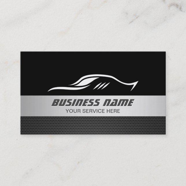 Automotive Modern Silver Striped Auto Repair Business Card (Front)