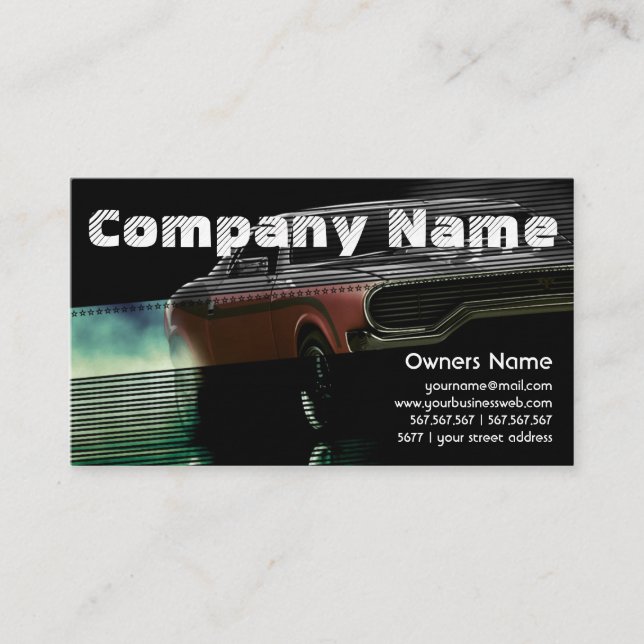 Automotive Red American Retro Muscle Car Business Card (Front)