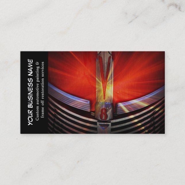 Automotive Red Classic Muscle Hotrod Engine Business Card (Front)