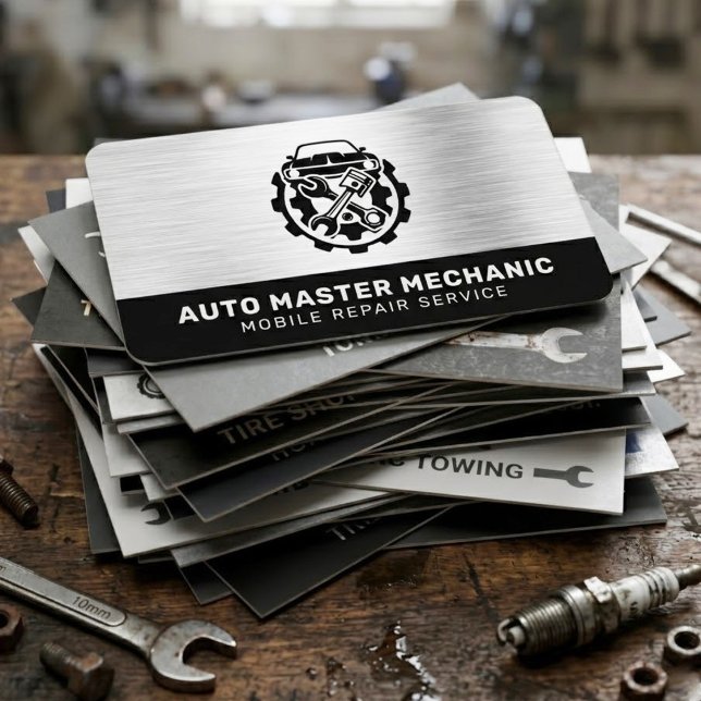 AUTOMOTIVE REPAIR SERVICE | CAR / AUTO MECHANIC BUSINESS CARD (This stylish and manly auto mechanic repair service business card)