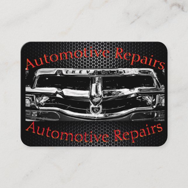 Automotive Repairs, business card, black, chrome, Business Card (Front)