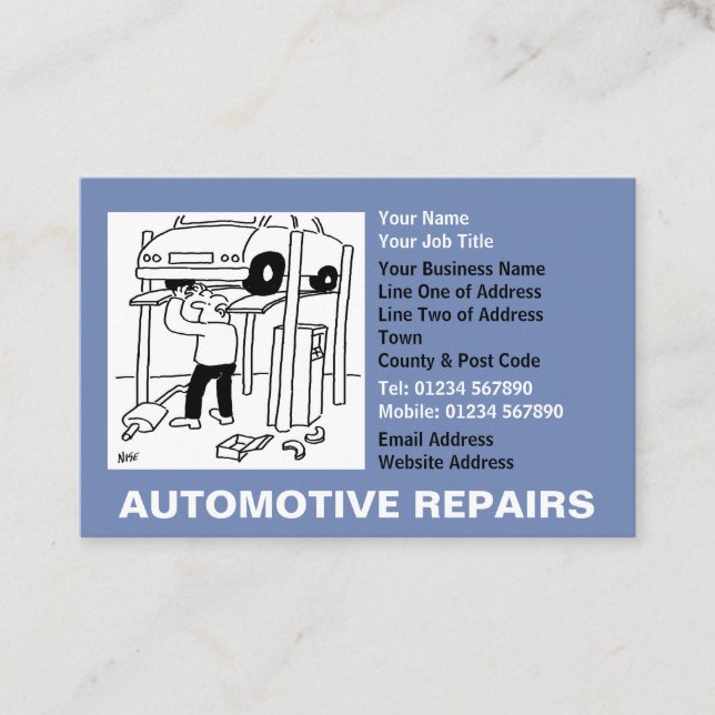 Automotive Repairs Cartoon Business Card (Front)