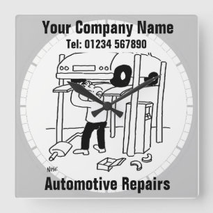 Automotive Repairs Square Wall Clock
