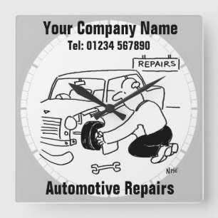 Automotive Repairs Square Wall Clock